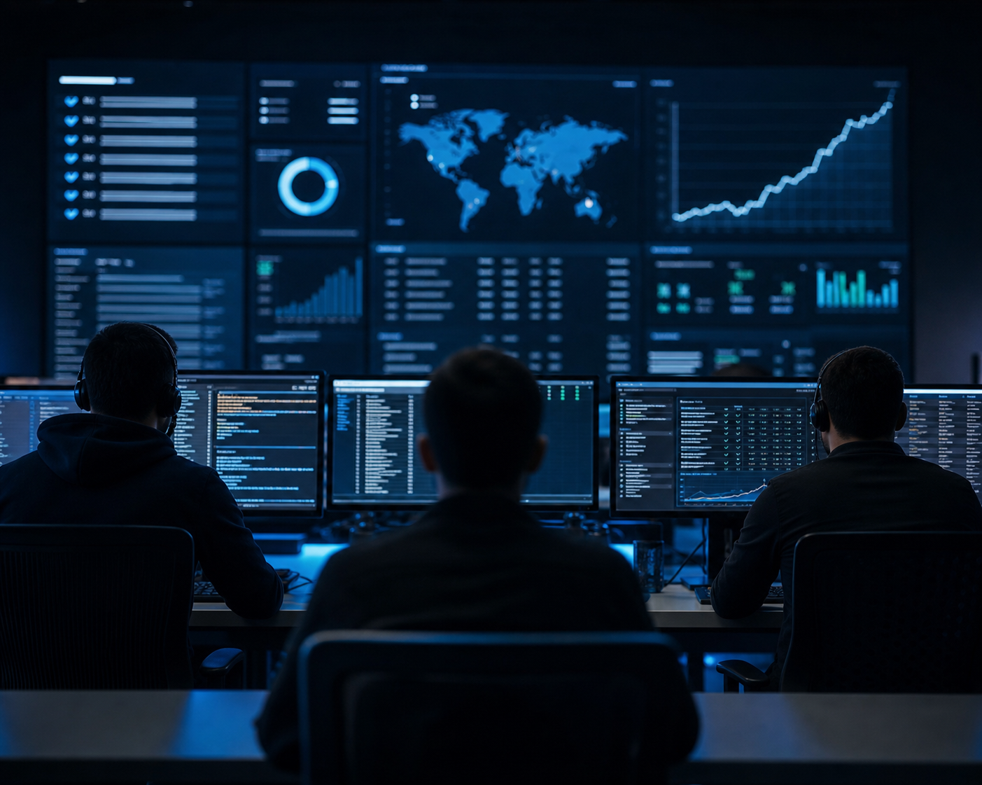 Engineers monitoring a software launch support room