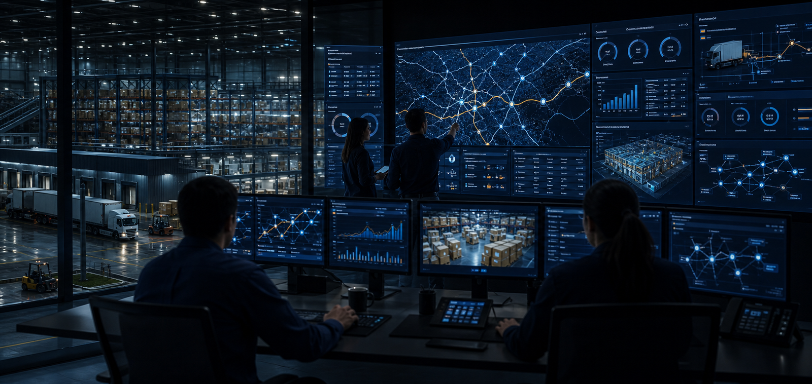 Logistics command center and supply chain software dashboards