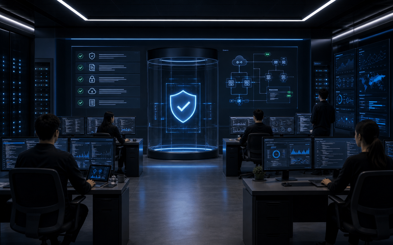 Secure software operations room with compliance dashboards