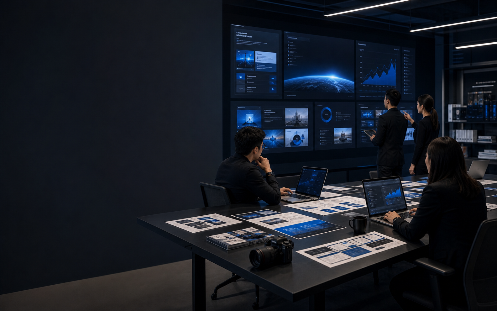 Software company team preparing launch and press materials